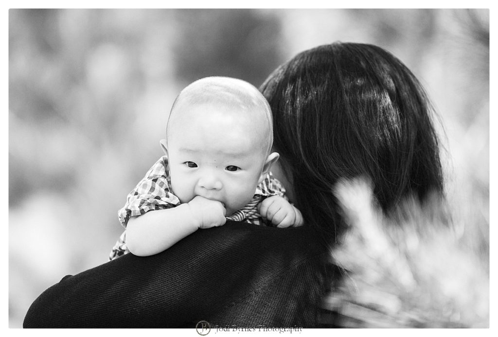 black and white baby boy and mom portrait