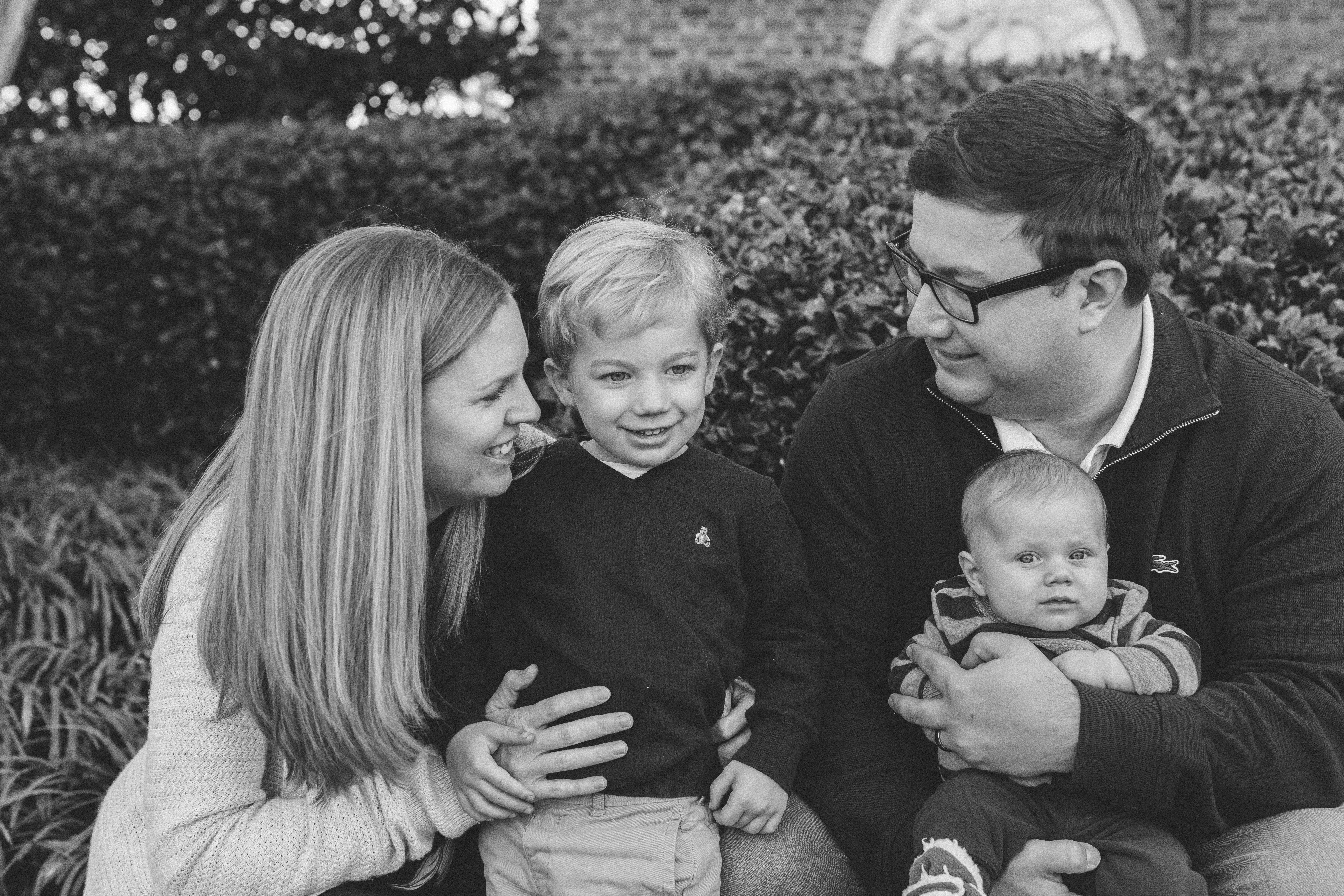 black and white portrait family furman university